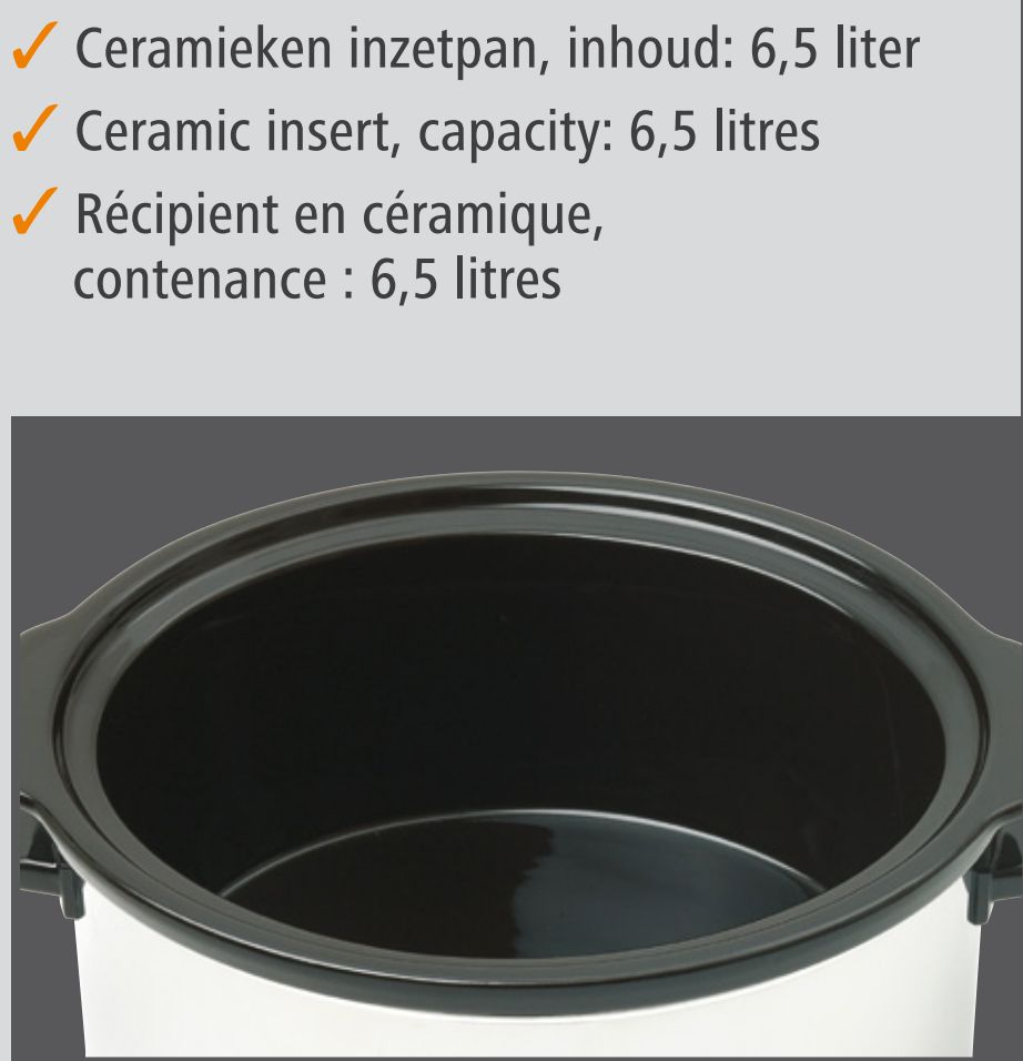 Speisenwärmer | 6,5 Liter | Keramik Innentopf | 419x295x(h)253mm