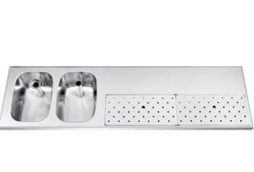  Spülbecken  Edelstahl + 2 Waschbecken links Gamko ST-BB1802L | Rundes Motiv | 500x1800mm | STAR-Line