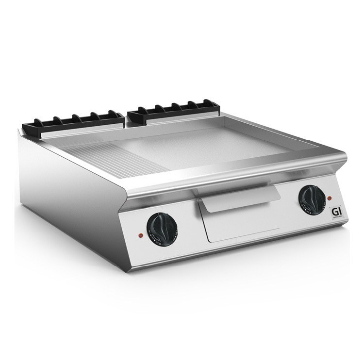 700 HP Elektrische Bakplaat 2/3 Glad 1/3 Geribbelde Geslepen Stalen Plaat - 10,8 kW - 800x730x(H)250mm