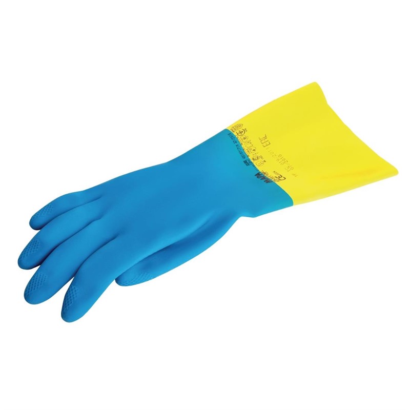 MAPA Alto 45 Flüssigkeitsfeste Hochleistungs-Hausmeisterhandschuhe Blau und Gelb Groß