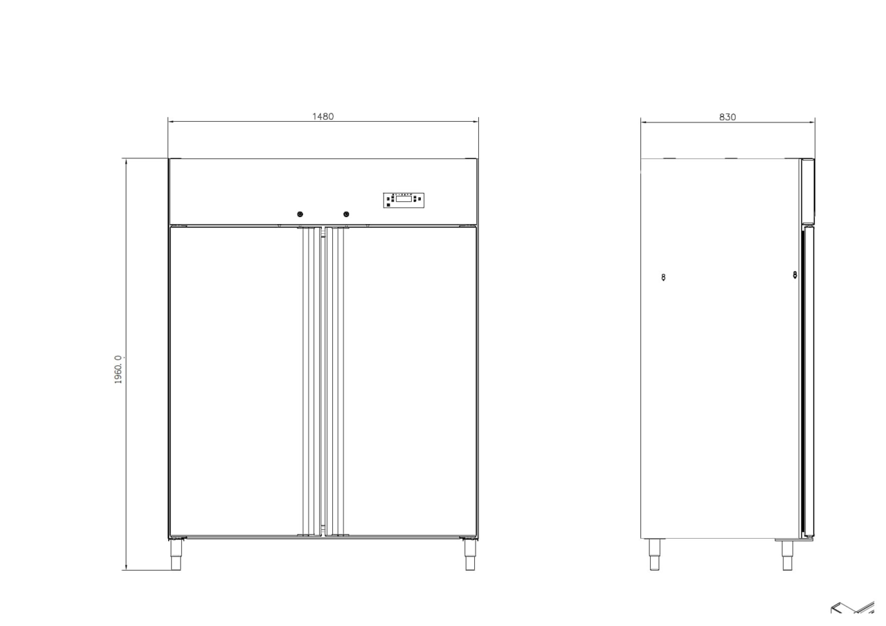 Armoire réfrigérée professionnelle ECO 1400 GN 2/1 monobloc, volume de réfrigération 1350 litres, 6 clayettes réglables, construction robuste, inox