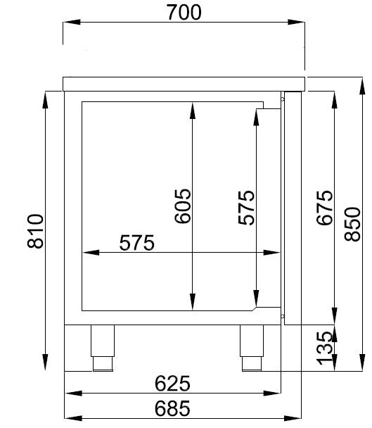 Edelstahl Kühltisch | 2 Türen | Umluft | 1400x700x(h)850mm