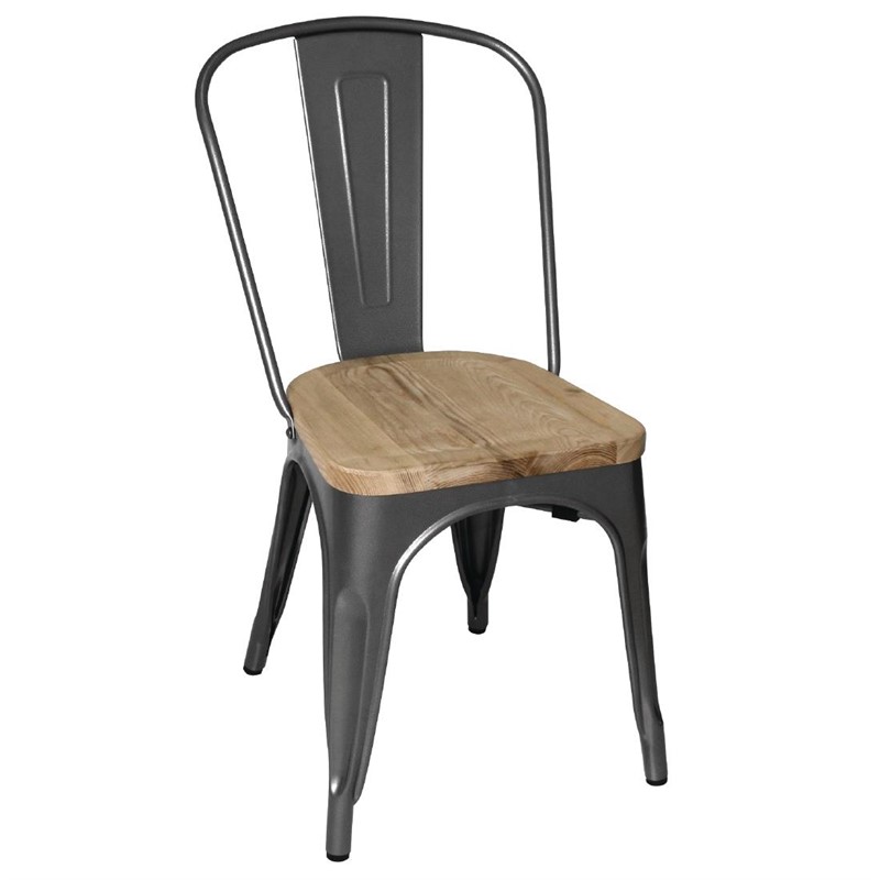 Chaises en acier avec assise en bois Bolero gris métallisé (lot de 4)