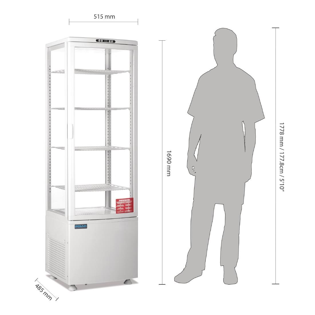 Polar C-Serie Energieeffizienter Kühlschrank mit gebogener Tür Weiß 235Ltr