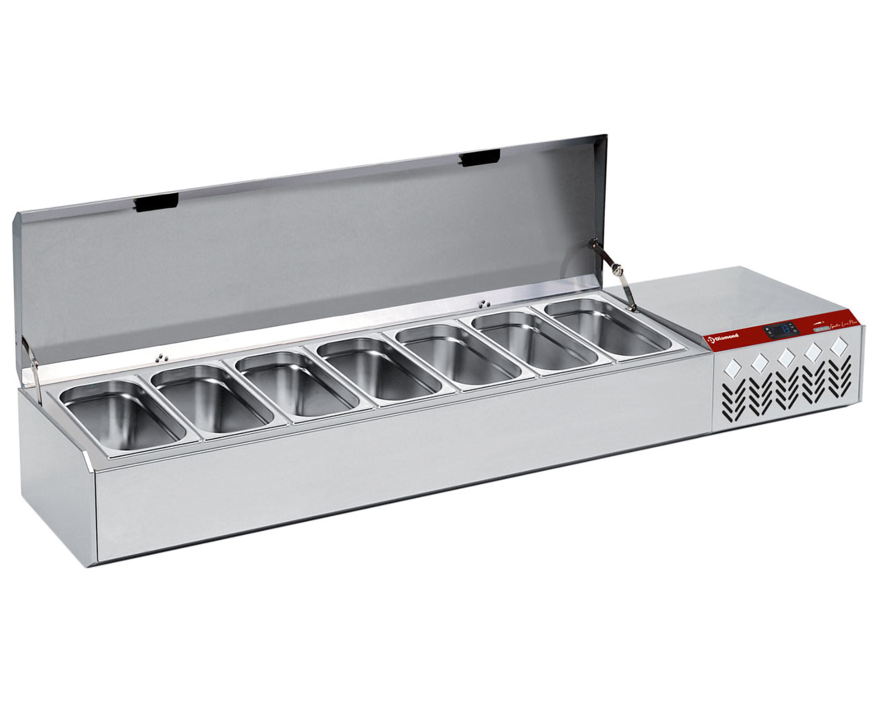 Opzetkoelvitrine met RVS deksel 7x 1/3GN - 1795x384x(h)387/401mm