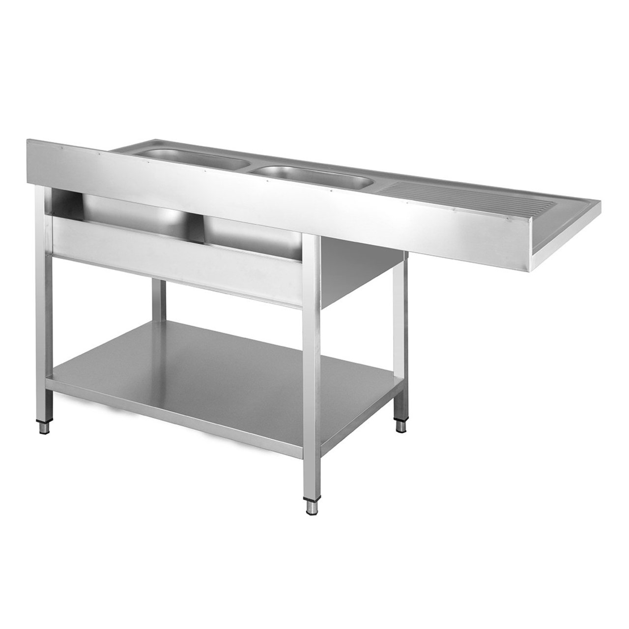 Centre de plonge Basic 16x7 avec 2 cuves à droite, dosseret et étagère inférieure