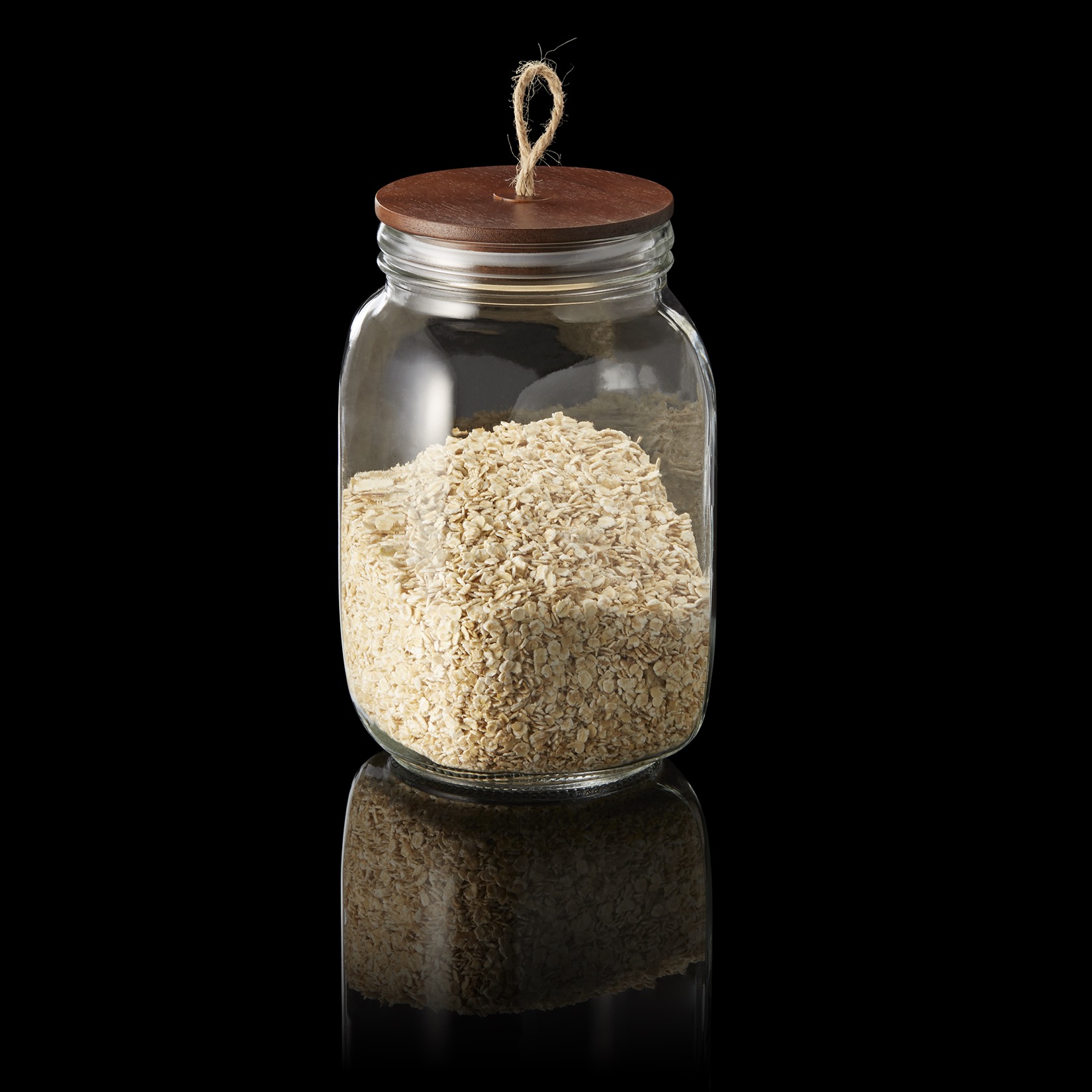 Voorraadpot met akazie-deksel en koord, 1,5 l, Ø 9 cm, hoogte 19,5 cm, glas, akaziehout