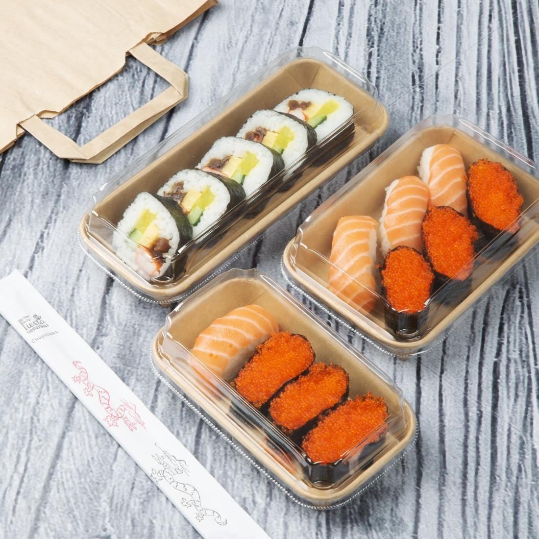 Fiesta recycelbare PET-Deckel für Nr. 3 Sushi-Schalen (300 Stück)