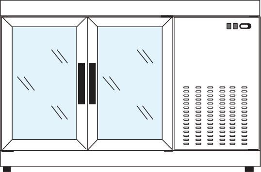 Konditorei Vitrine  Barcounter | Front und Hinterseite Glas | Edelstahl | 2 Glastüren | +10°/-5°C | 134x55x(h)88,5cm