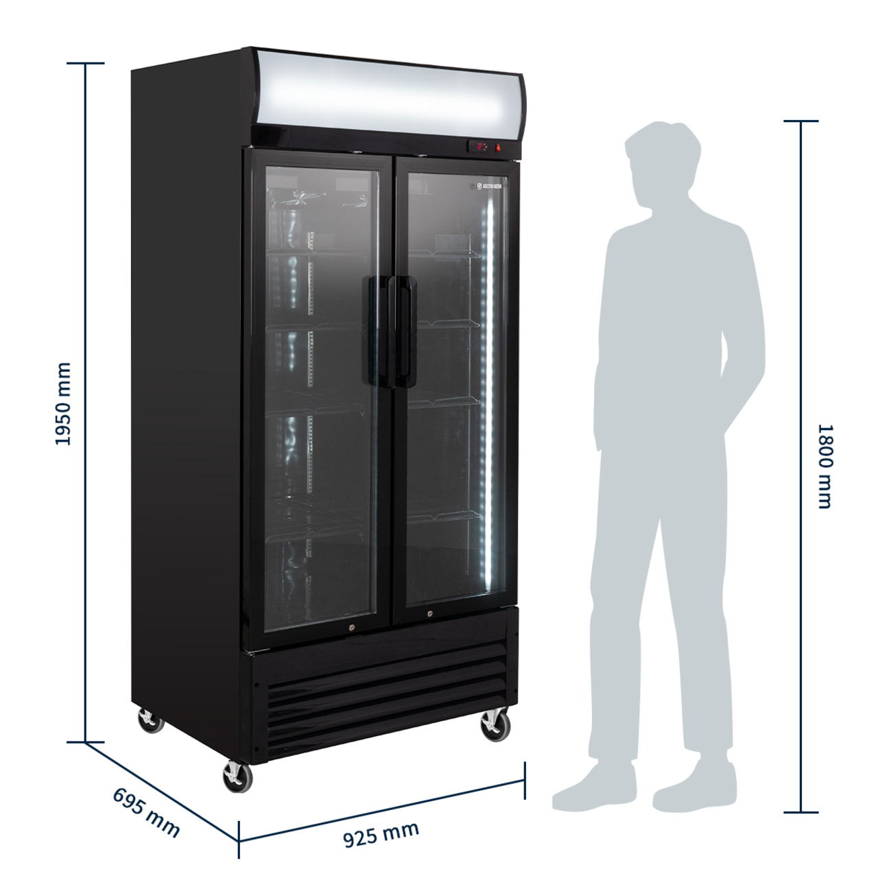 Getränkekühlschrank ECO 630 mit Leuchtaufsatz und Klapptüren
