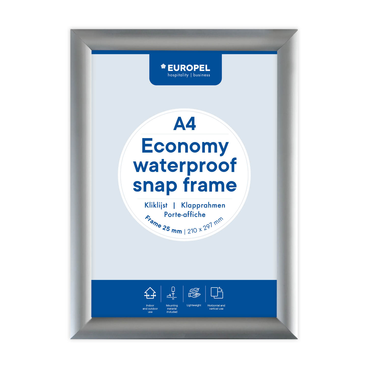 Kliklijst Europel Economy waterdicht A4 25mm zilver