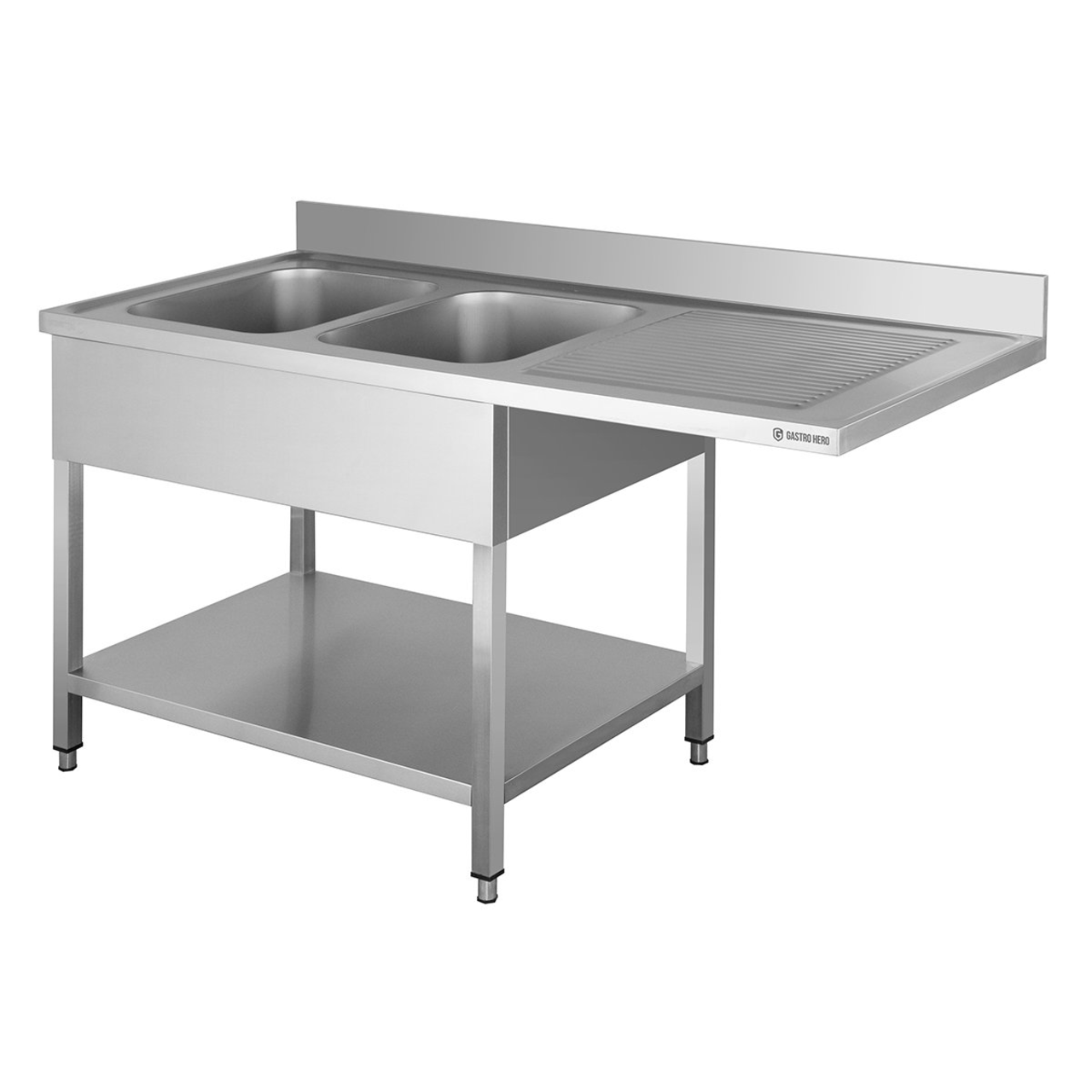 Centre de plonge Basic 16x6 avec 2 cuves à gauche, dosseret et étagère inférieure