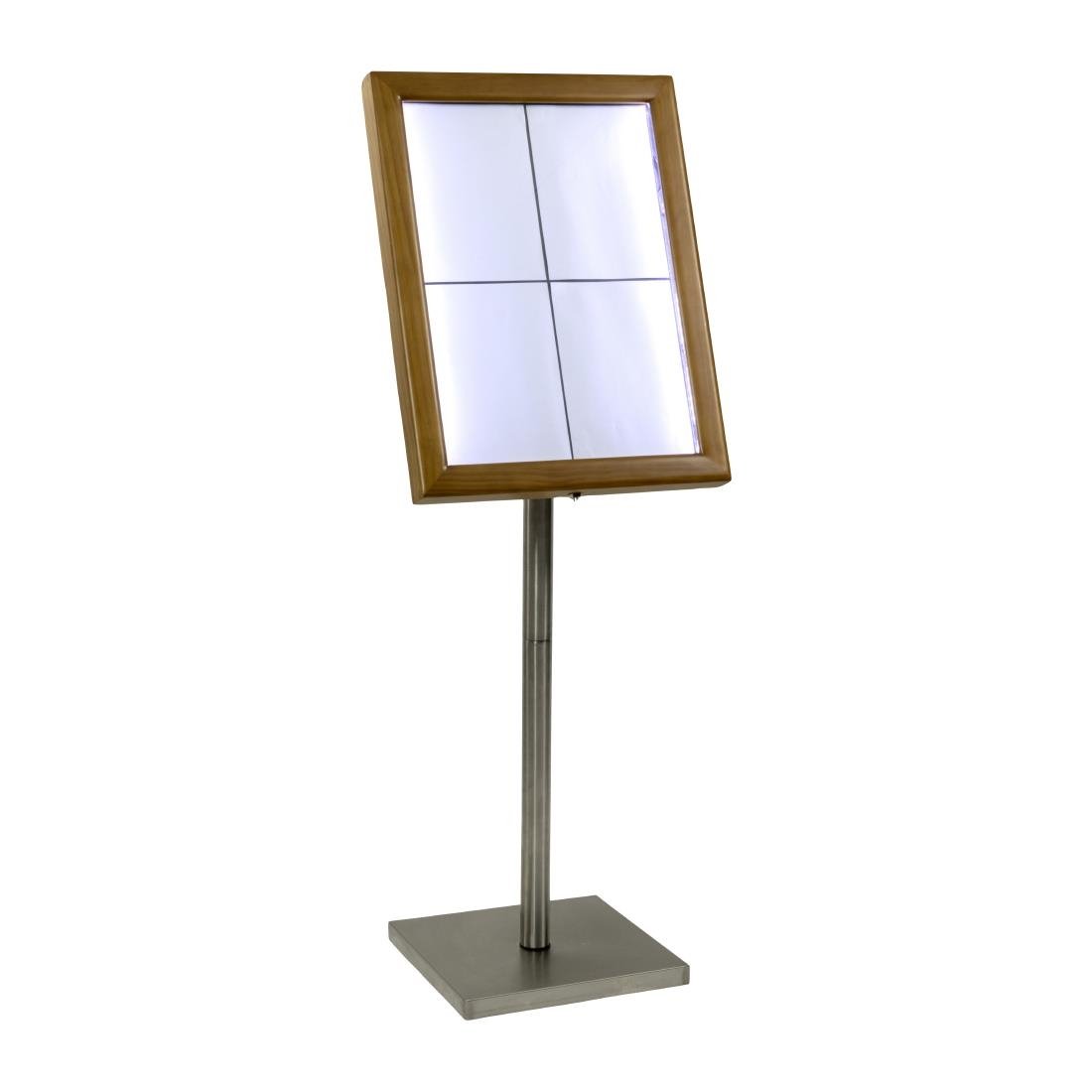 Porte-menu à LED blanches en teck Securit 4xA4 avec poteau et socle