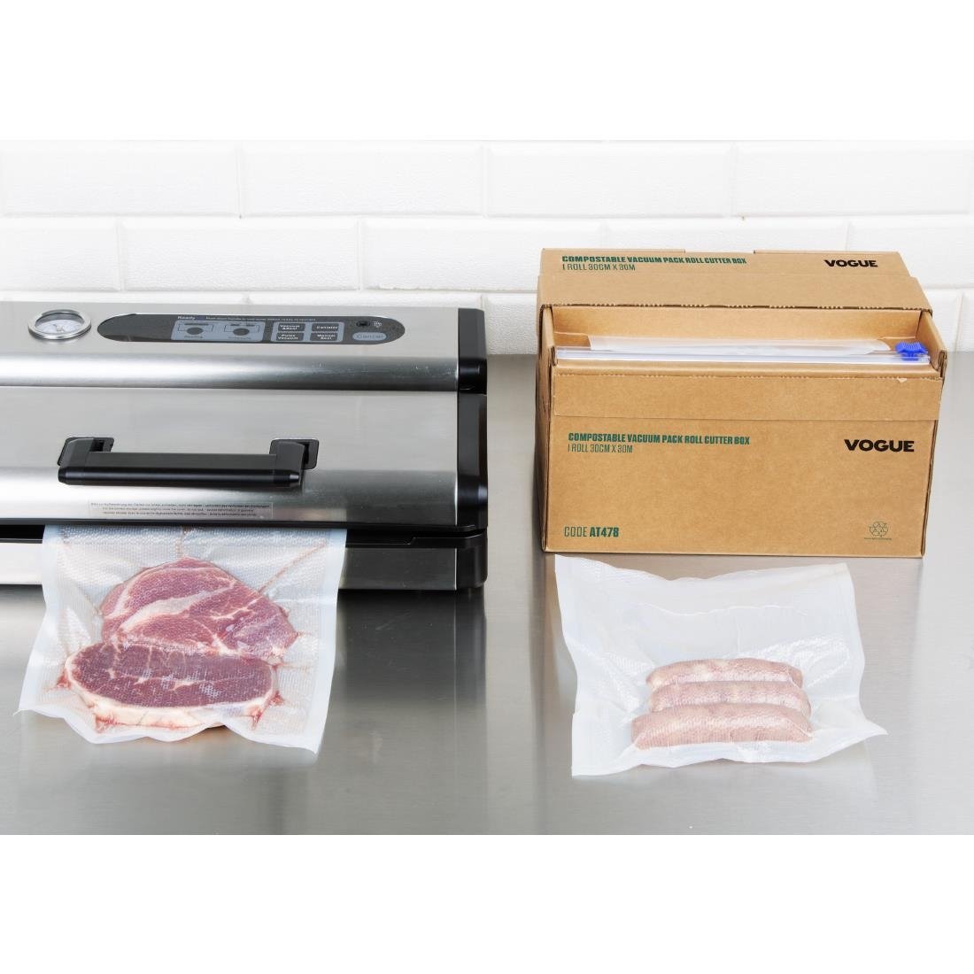 Vogue Kompostierbare Vakuumverpackungsrollen Schneiderbox 20cm x 30m