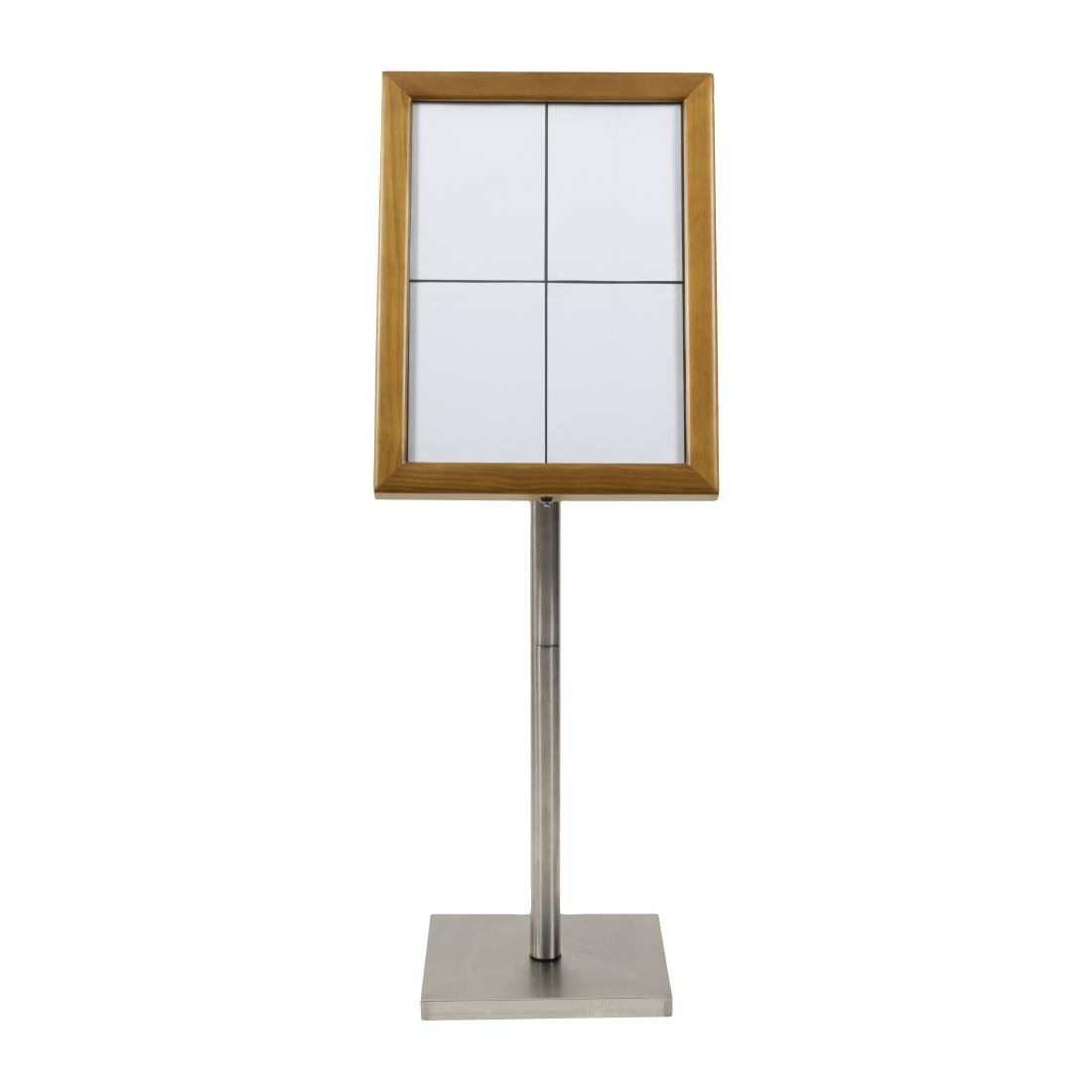 Porte-menu à LED blanches en teck Securit 4xA4 avec poteau et socle