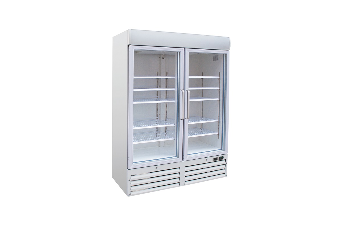 Vitrine réfrigérée Gastro-Inox en acier blanc 1200 litres avec portes vitrées, refroidissement forcé