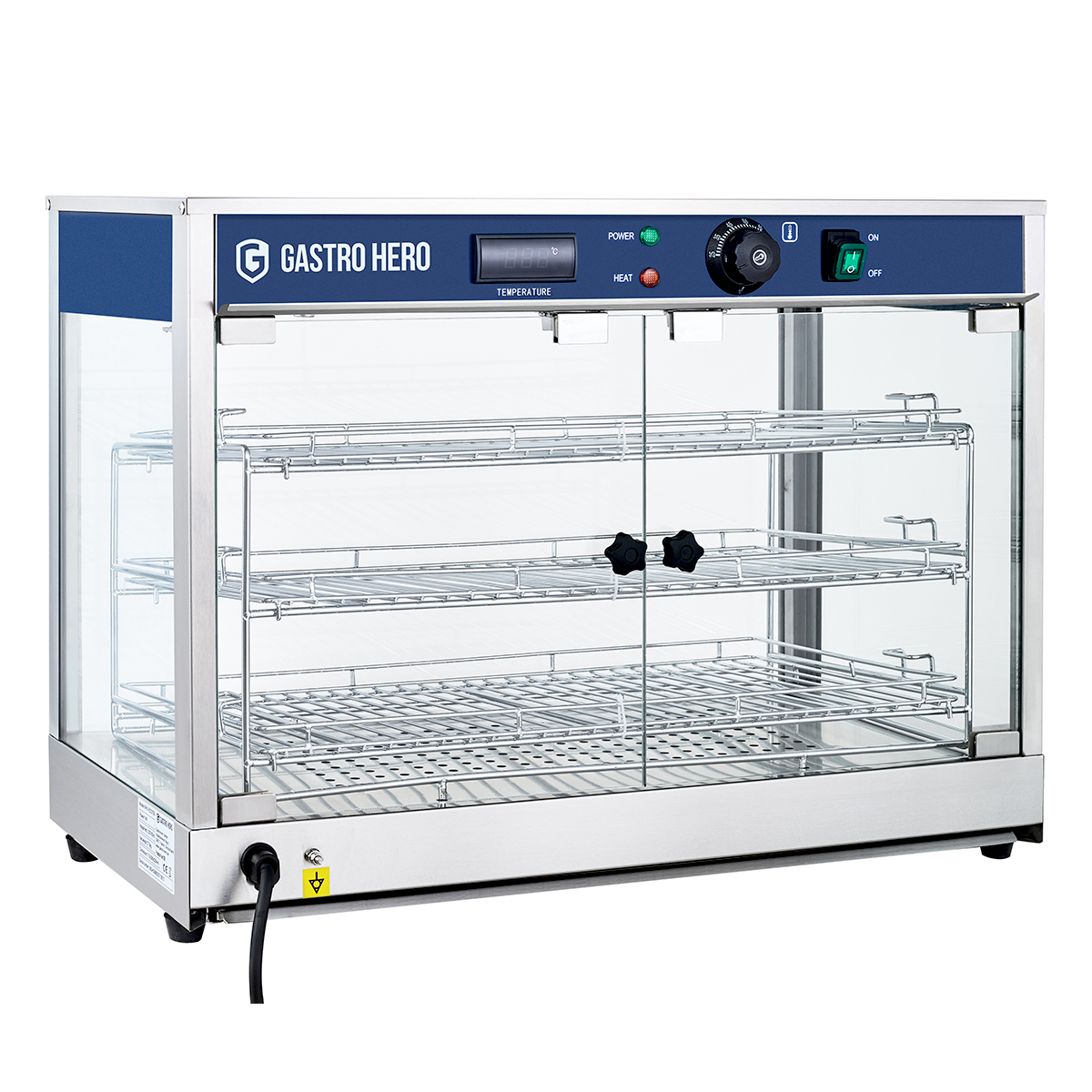 Vitrine chauffante ECO 700 | 3 étagères | Éclairage halogène | 30 à 85 °C