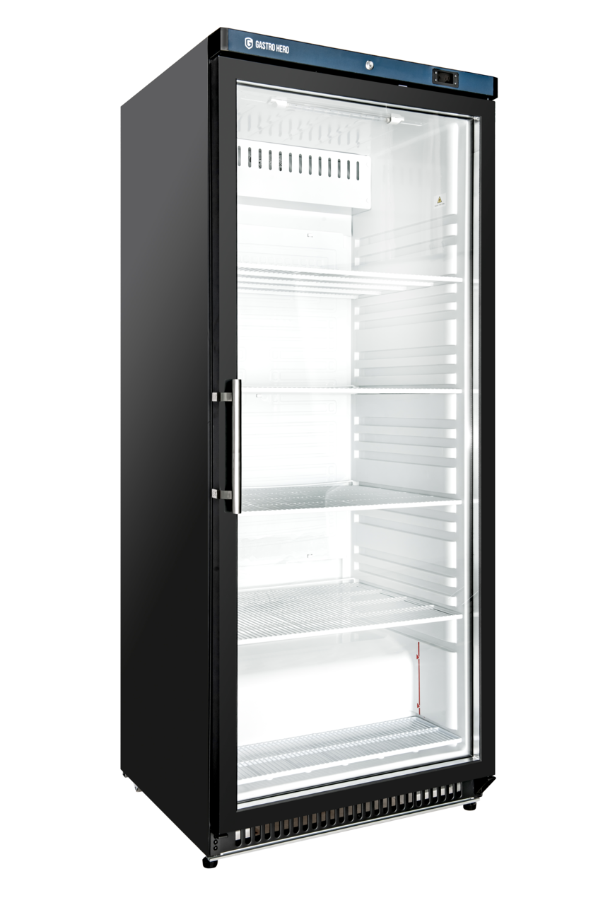 Lagerkühlschrank ECO 600 mit Glastür, Innenraum aus Kunststoff, schwarz