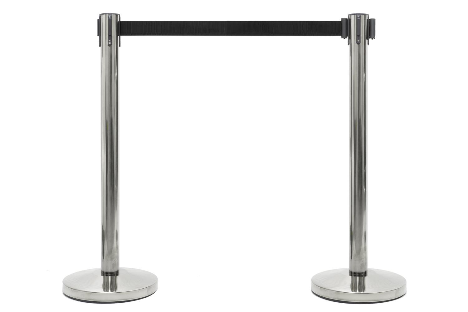 Poteau de File d'Attente - Chromé - Avec Cordon Noir 2000mm