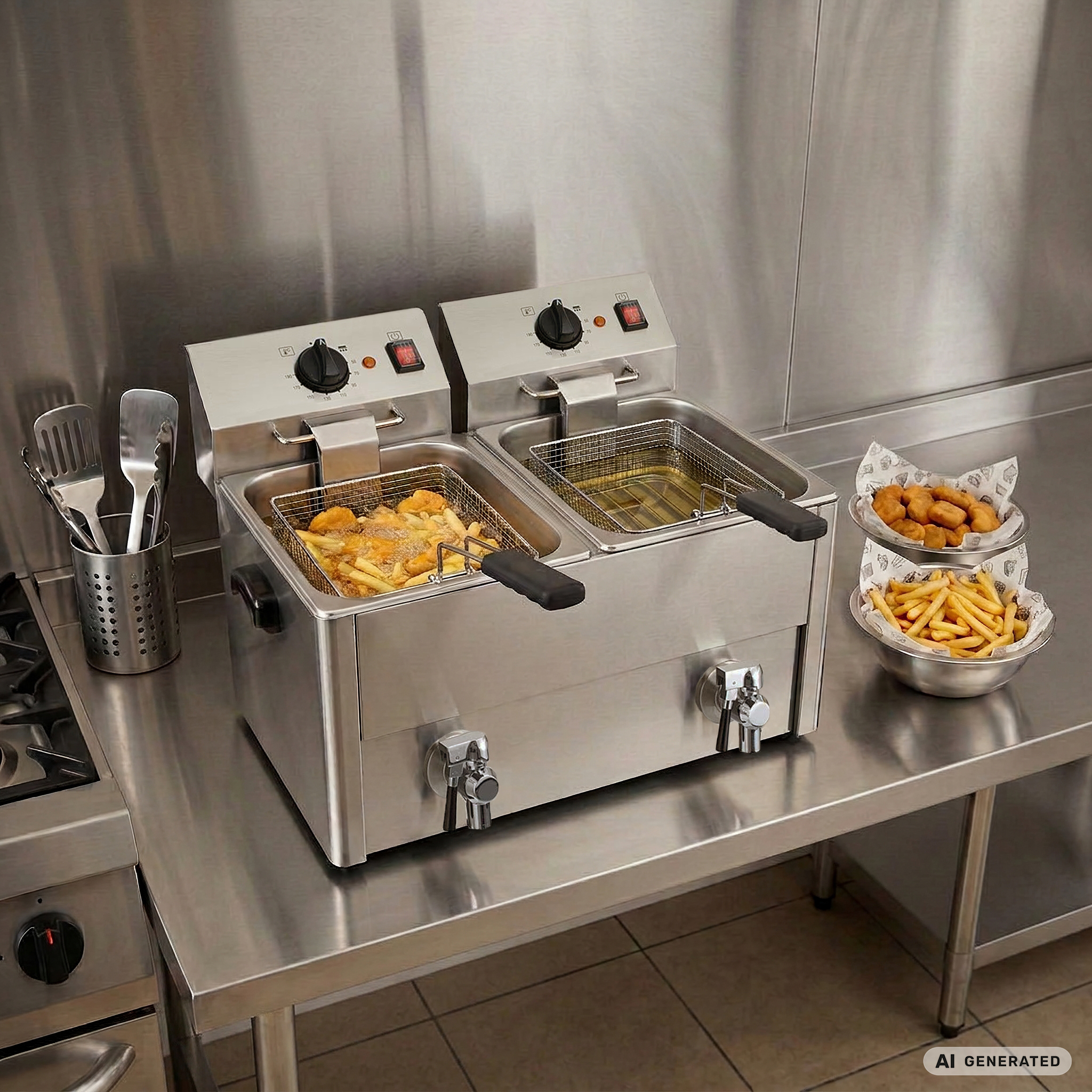 Elektrische dubbele friteuse ECO 10+10 liter met aftapkraan