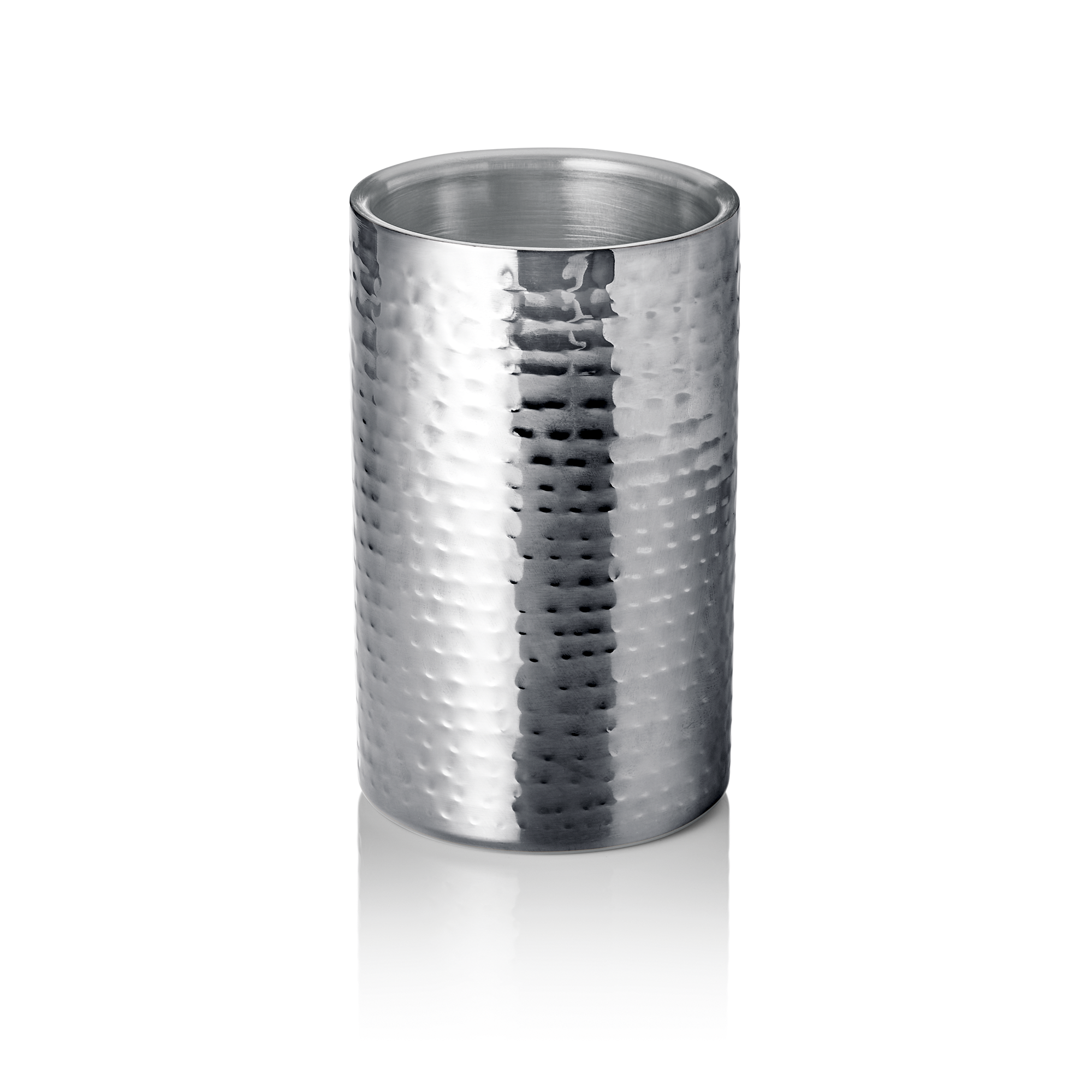 Flessenkoeler - Ø 12 cm - hoogte 19 cm - gehamerd - dubbelwandig - chroomnikkelstaal