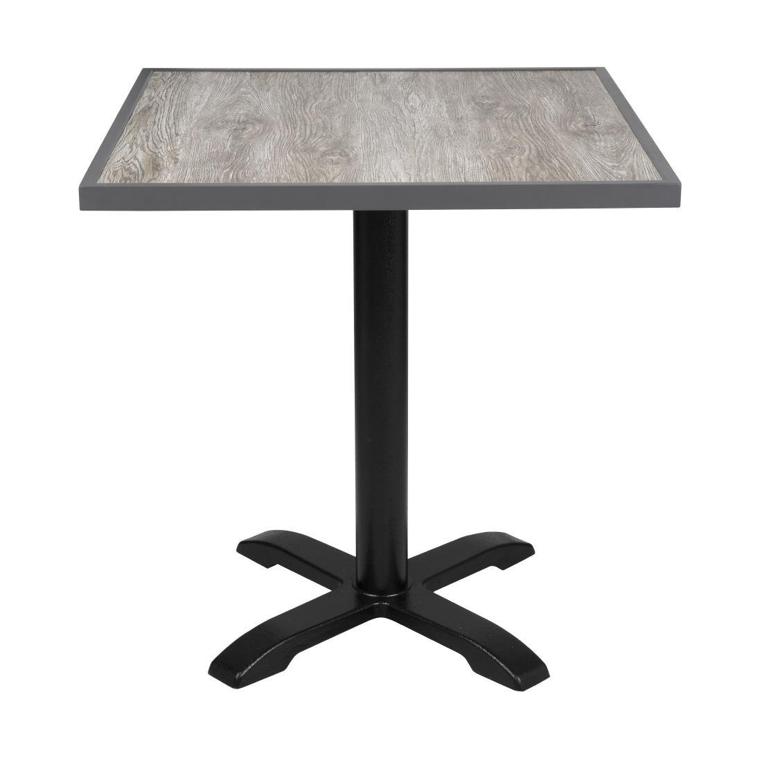 Plateau de table extérieur carré en verre trempé Bolero effet grain de bois bord gris 700 mm