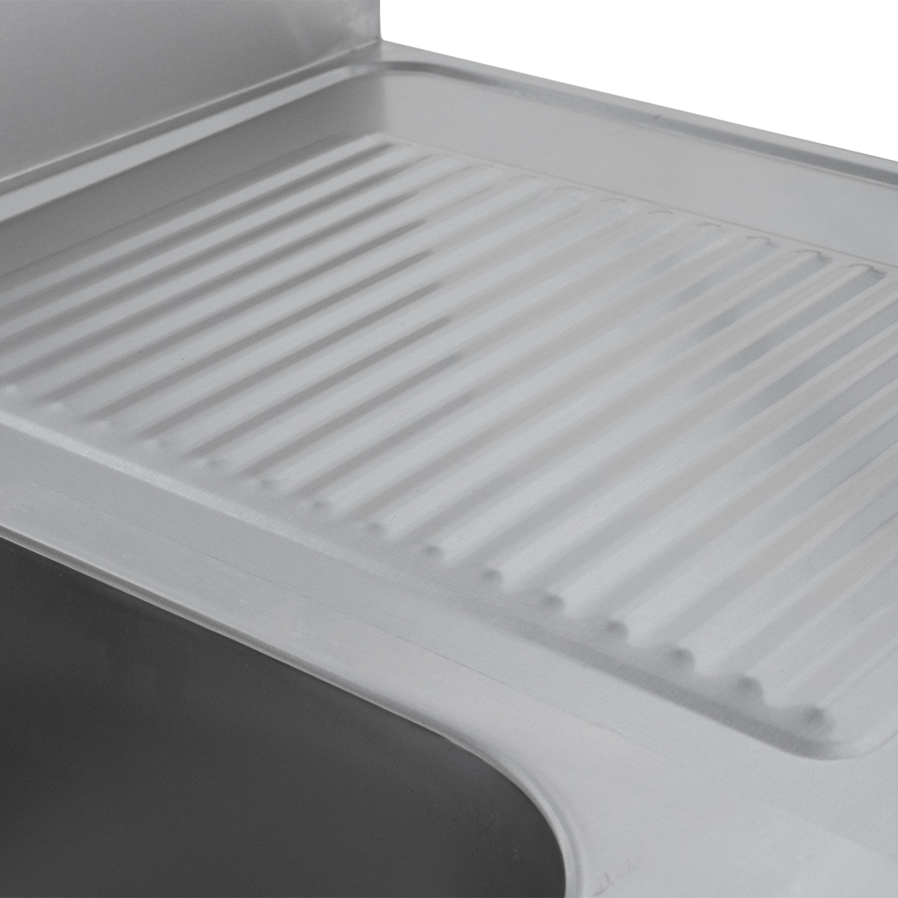 Spoeltafel Basic 16x6 met 2 spoelbakken links, opstaande rand en bodemplaat