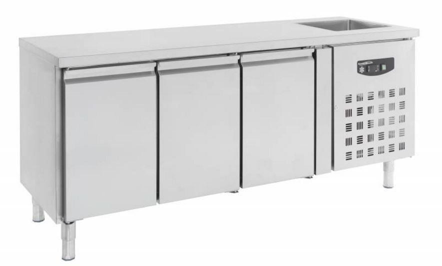Edelstahl Kühltisch | 3 Türen | Spülbecken | 2020x700x(h)960mm