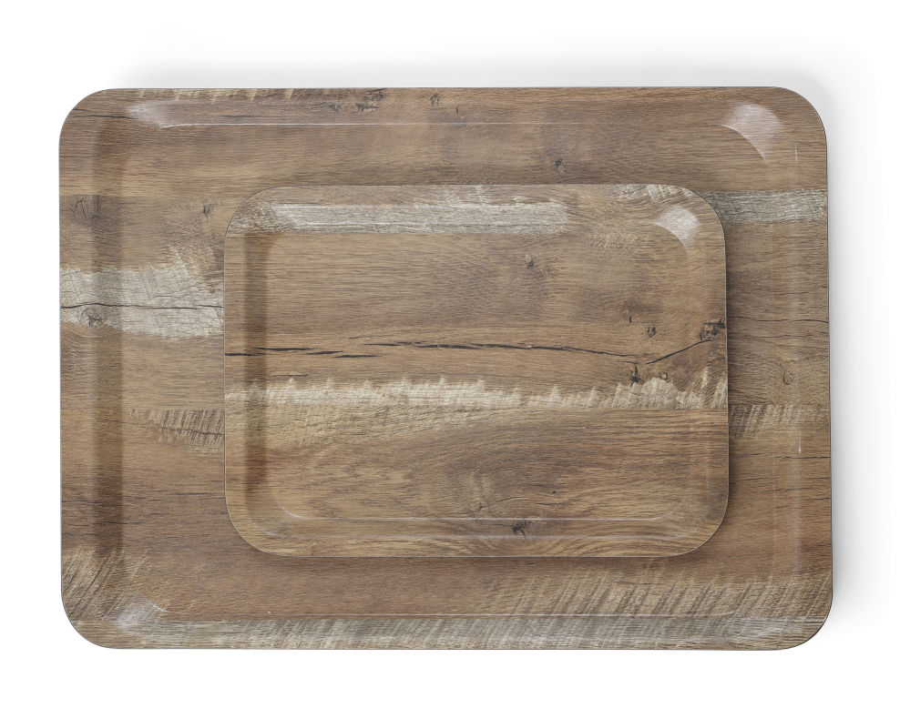 Dienblad met melamine laminaat, antislip, met houtmotief | Hout donker | 330x430mm