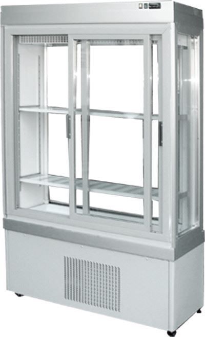 Konditorei Vitrine Aluminium | Schiebetüren | -5/10°C | 3 Seiten Glas | 90x55x(h)188cm