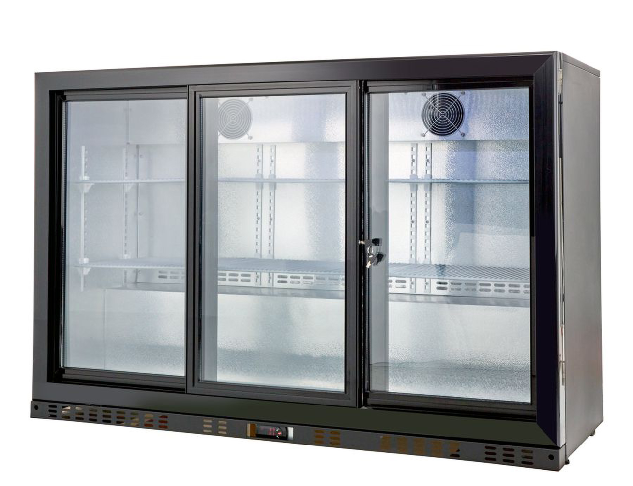 Armoire à boissons ECO 350 noire avec portes coulissantes, éclairage LED, encastrable sous plan de travail