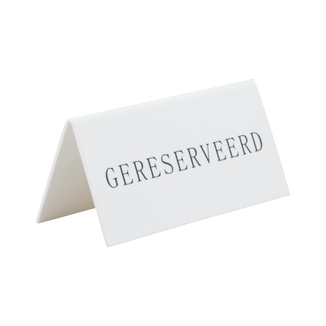 Securit Reservering tafelstandaards met Nederlands: 'Gereserveerd' Wit Acryl standaarden met zwart lettertype (box 5)