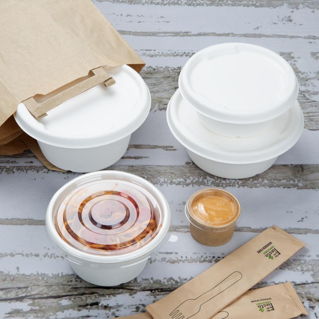 Fiesta Kompostierbare Bagasse Deckel für 750/900ml Schalenbasen (50 Stück)