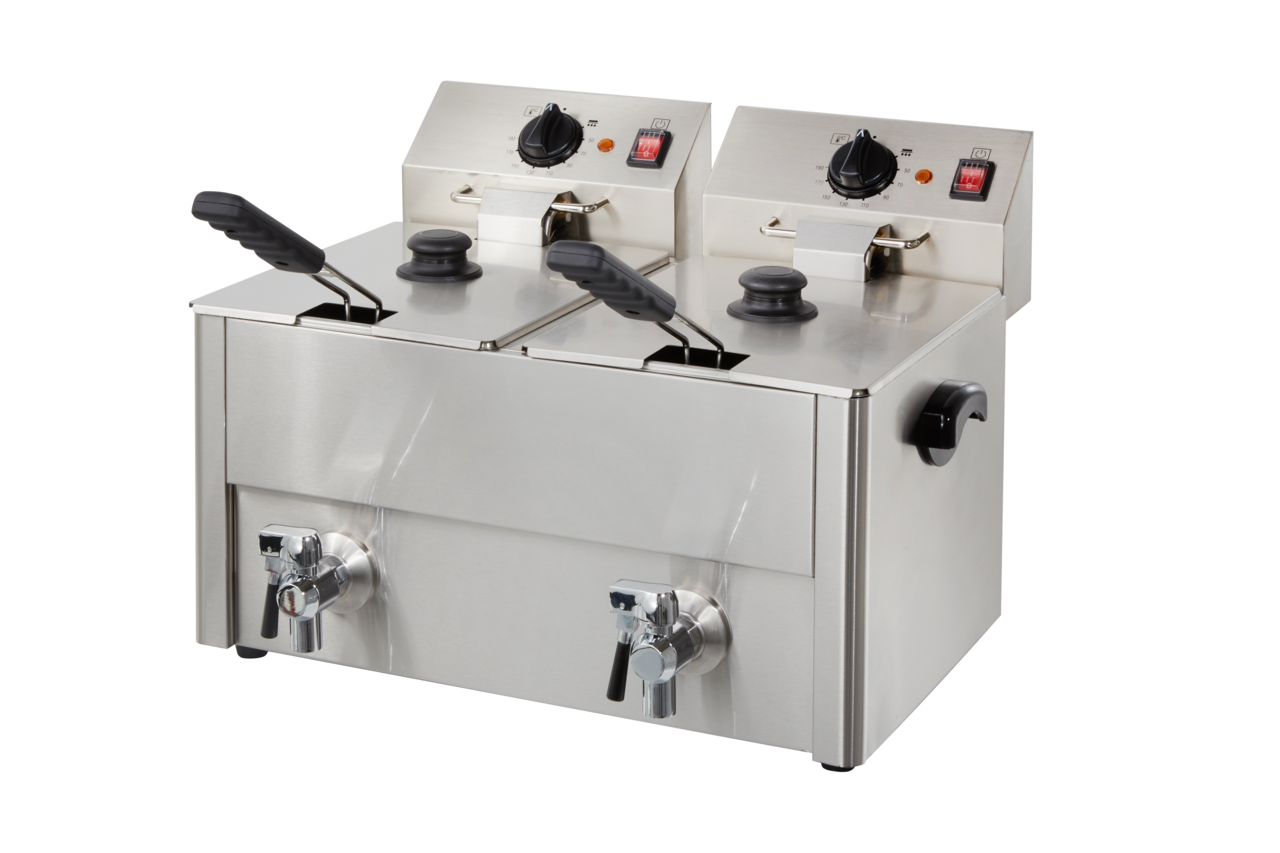 Elektrische dubbele friteuse ECO 10+10 liter met aftapkraan