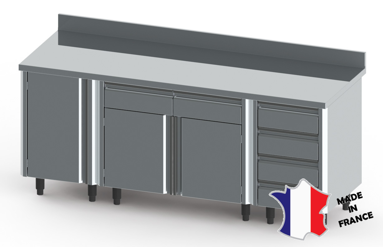 Composition meubles bas - Inox - bords droits - LG 2000x700mm