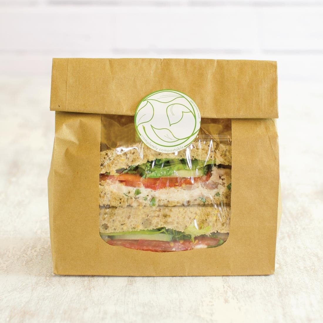 Composteerbare Gevoerde Kraft Sandwichzakken | Met Kijkvenster | Per 250