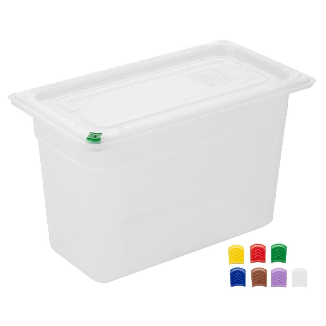 Bacs PP Hygiplas Click GN 1/3 avec couvercles et 7 clips de couleur 200mm 6,9L (lot de 4)