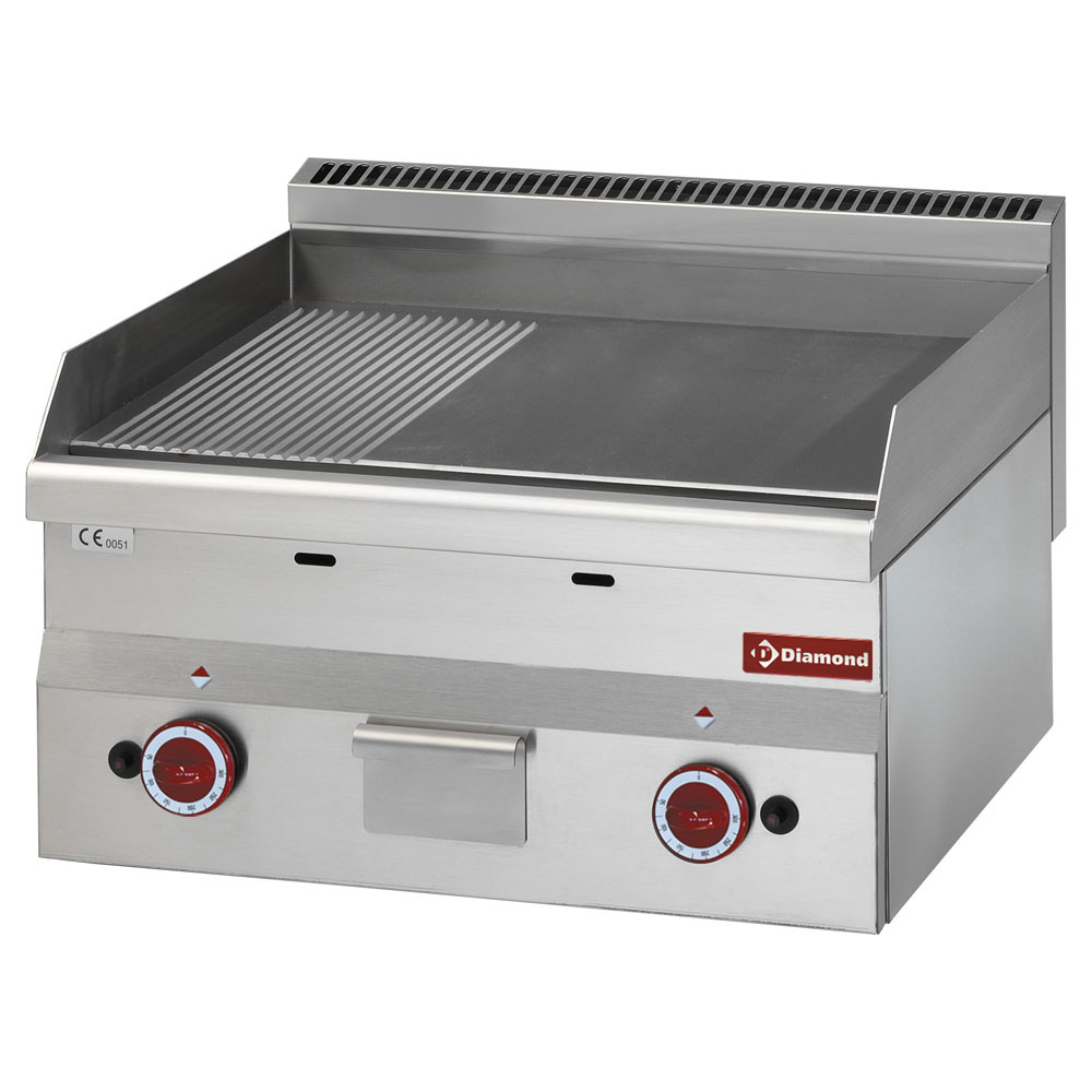 Gas Grillplatte 2/3 glatt und 1/3 gerillt -Top- - 600x600x(h)280/400mm