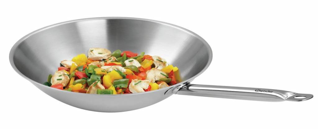 Poêle wok en acier inoxydable | Ø360mm-extérieur 385mm | 5,5 litres