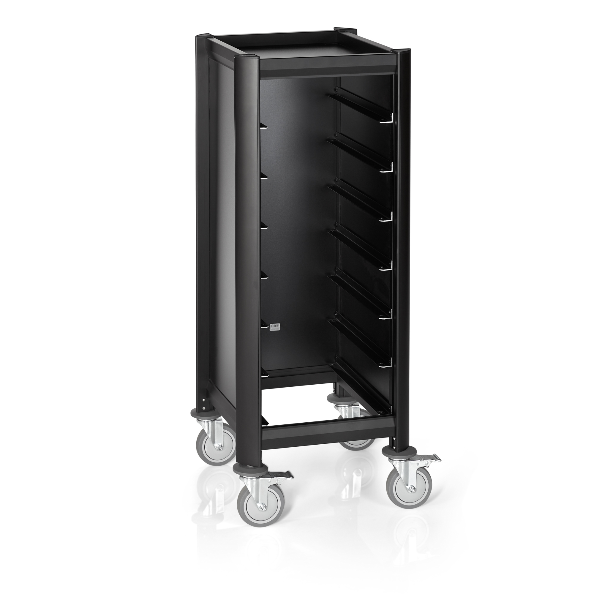 Serveerwagen SINGLE MENSA BLACK, voor 7 schalen, zwart, 51,5 x 47,5 x 125 cm, MDF/aluminium