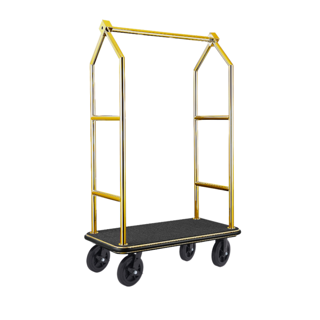 Bagagewagen VOYAGER, 112 x 65 x 190 cm, titaan goud, zwarte tapijt, chroom-nikkelstaal 18/8