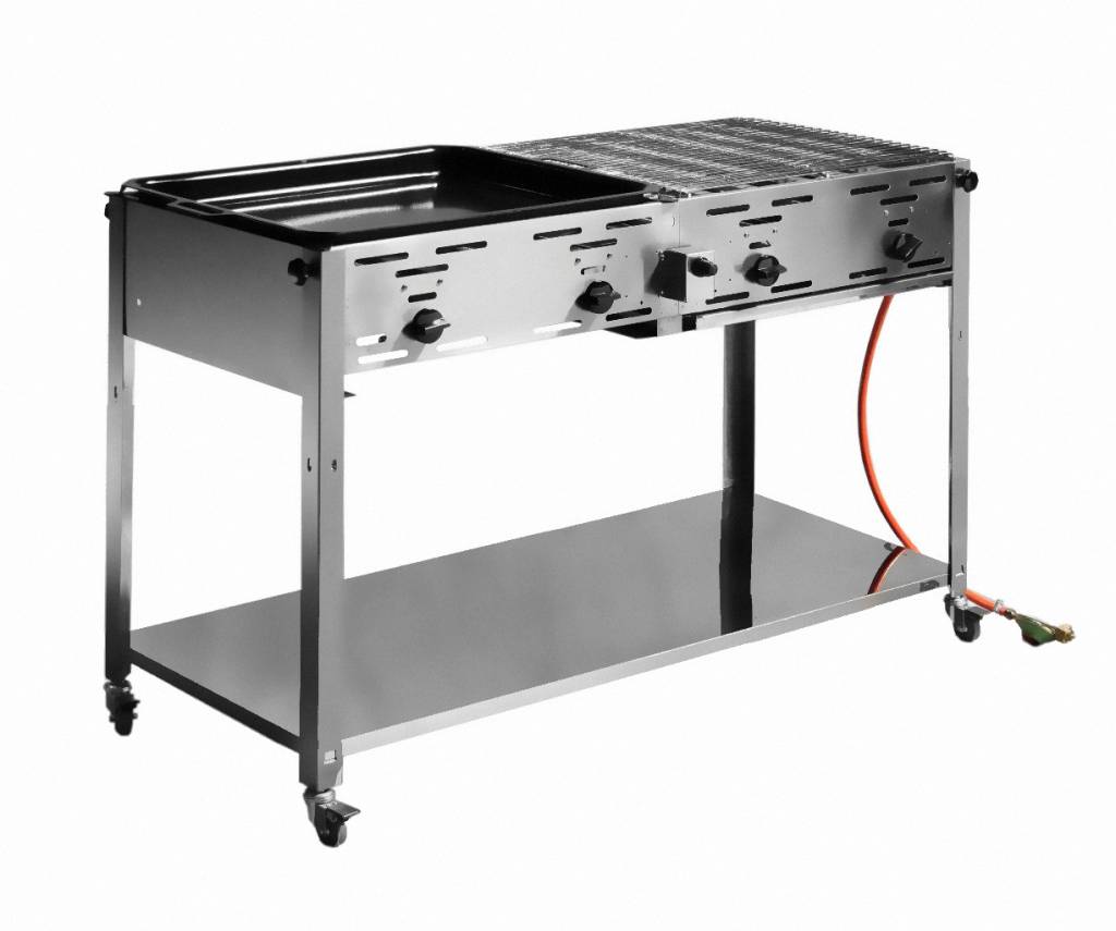 Gasbarbecue Hendi 154908 | Grill Master Quatro BBQ + 2 Grillroosters & 1 Bakplaat | 1270x525x(h)840mm