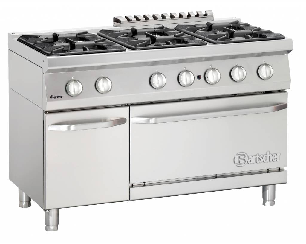 Gasfornuis 6 Pits + Gasoven 2/1 GN | Serie 700 | 1200x700x(H)850-900mm