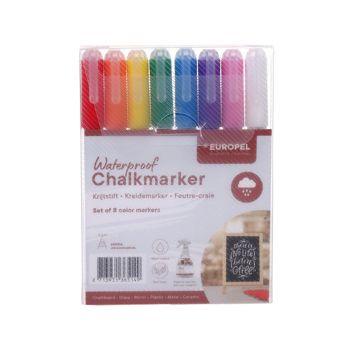 Krijtstift Europel watervast 3mm assorti etui 8 stuks