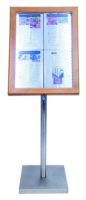 Vitrine d'Affichage Menus 4x A4 - LED - Couleur Teck | PIED VENDU SEPAREMENT Vitrine d'Affichage Menus 4x A4 - LED - Couleur Teck | PIED VENDU SEPAREMENT