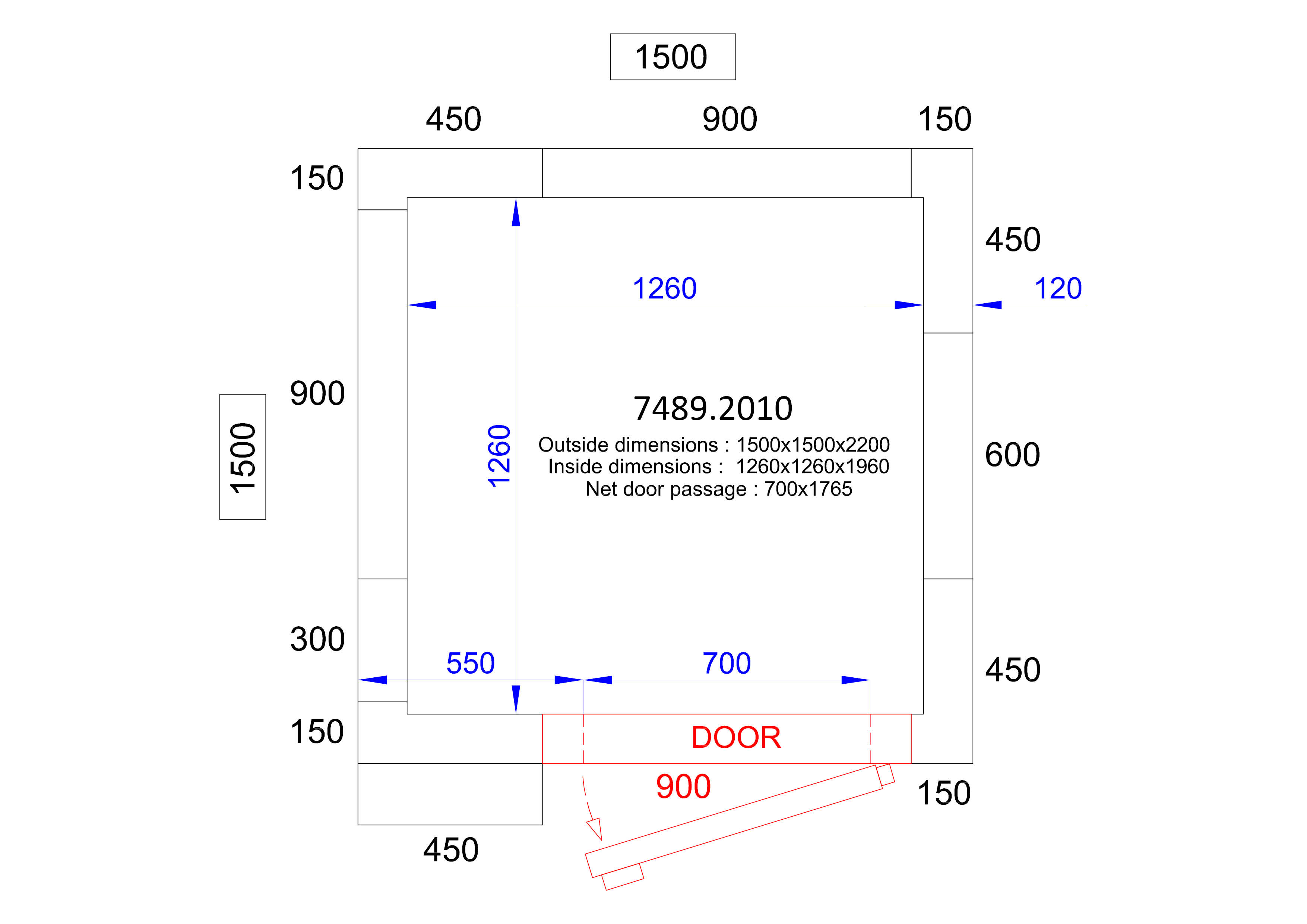 Chambre Froide Positive/Negative 1500X1500X2200 - 120 Mm