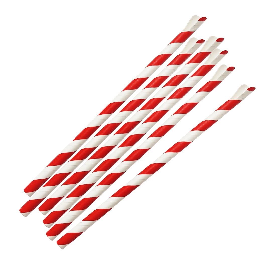 Fiesta Kompostierbare Papierlöffelstrohhalm Rot & Weiß Gestreift 210x8mm (250 Stück)