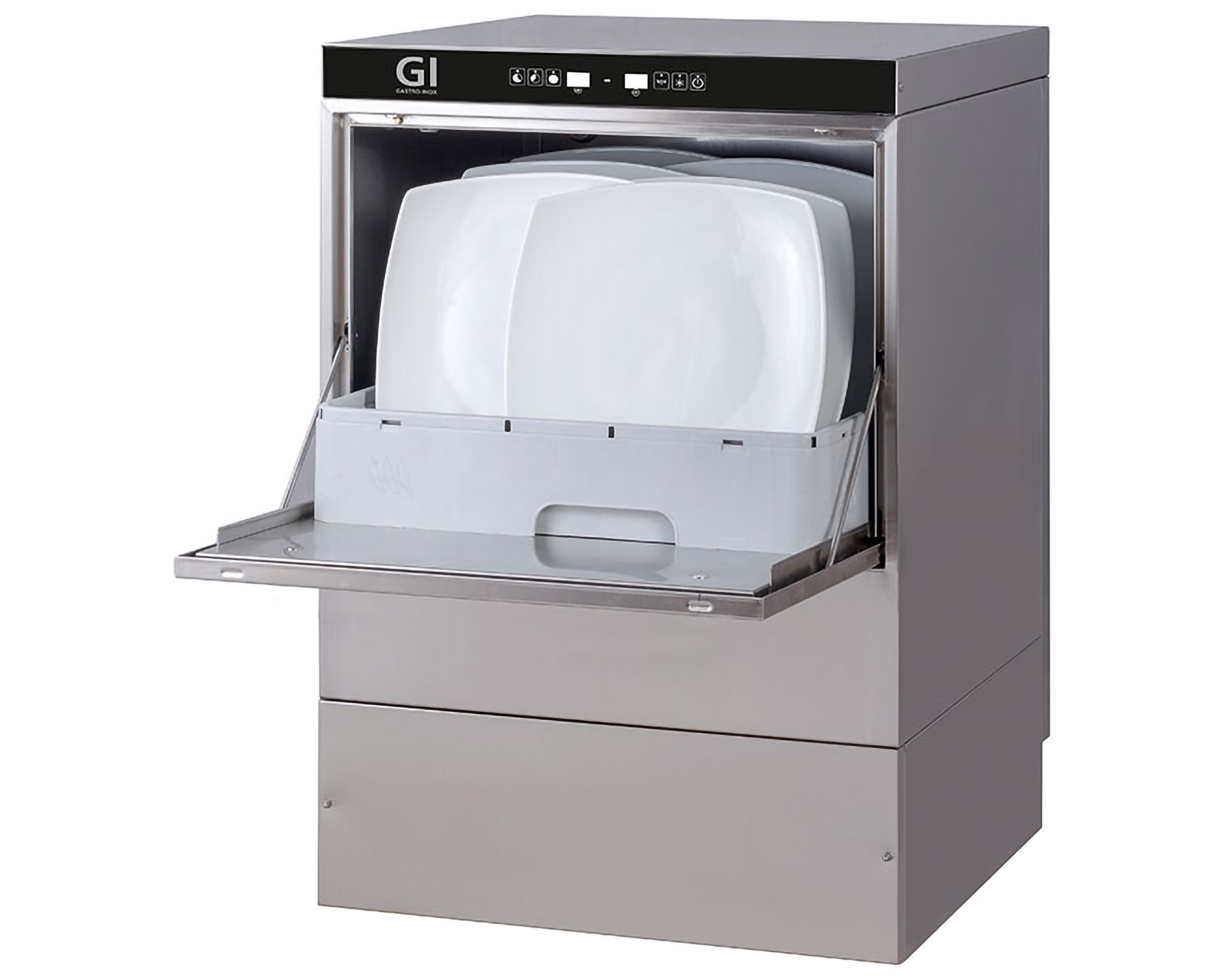 Lave-vaisselle numérique - 400V - 50x50cm - avec pompe de vidange, distributeur de savon et réservoir tampon