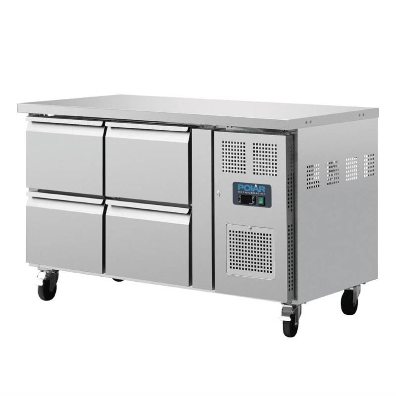 Kühltisch mit Zwangskühlung | 4 Schubladen | 314 Liter | 1360x700x(h)860mm