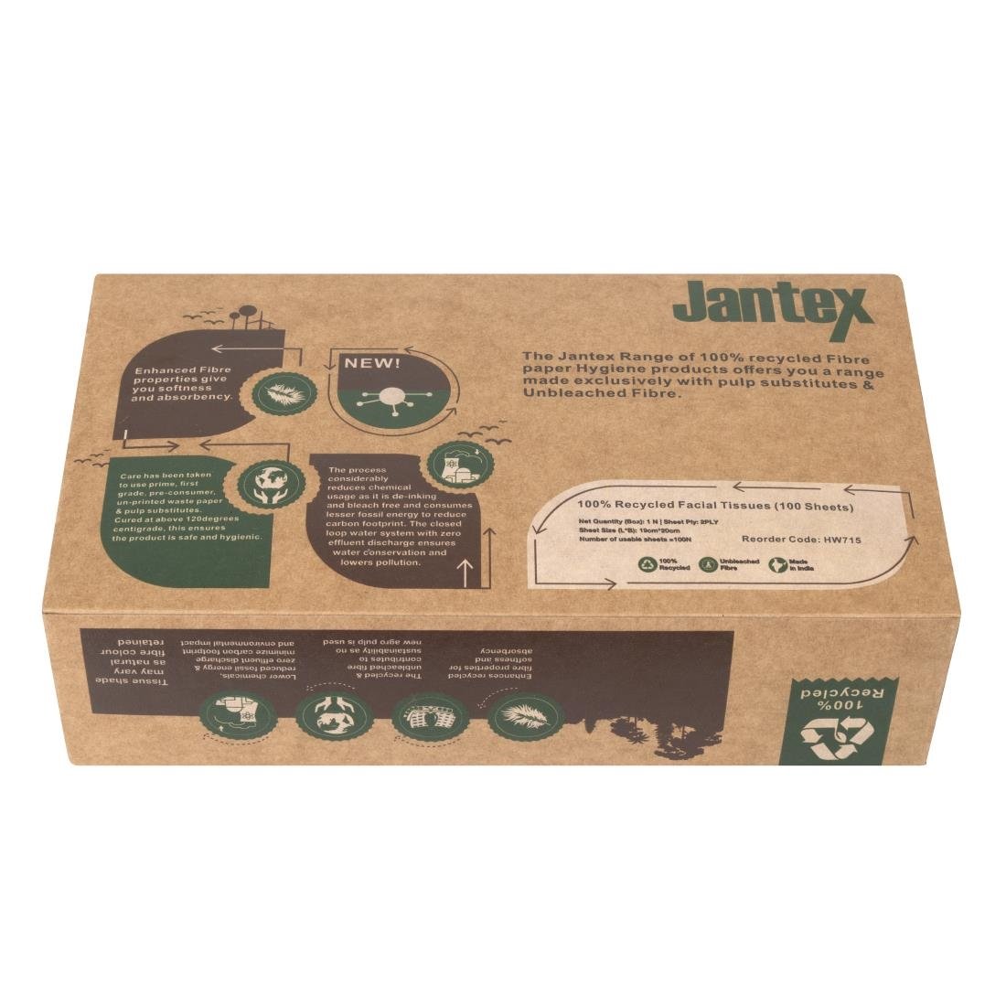 Jantex Green 100% Recycelte Gesichtstücher 100 Blatt (36 Stück)